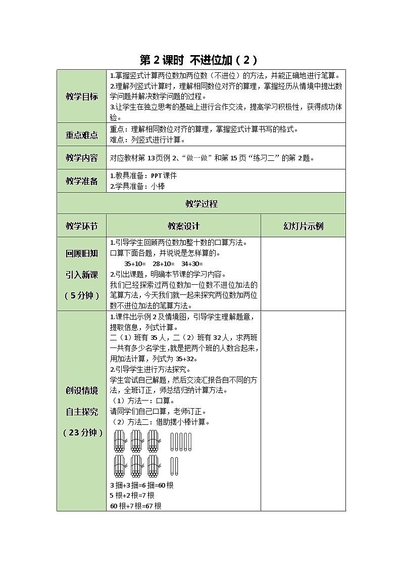 人教版数学二年级上册 2.2 不进位加(2)教案第1页
