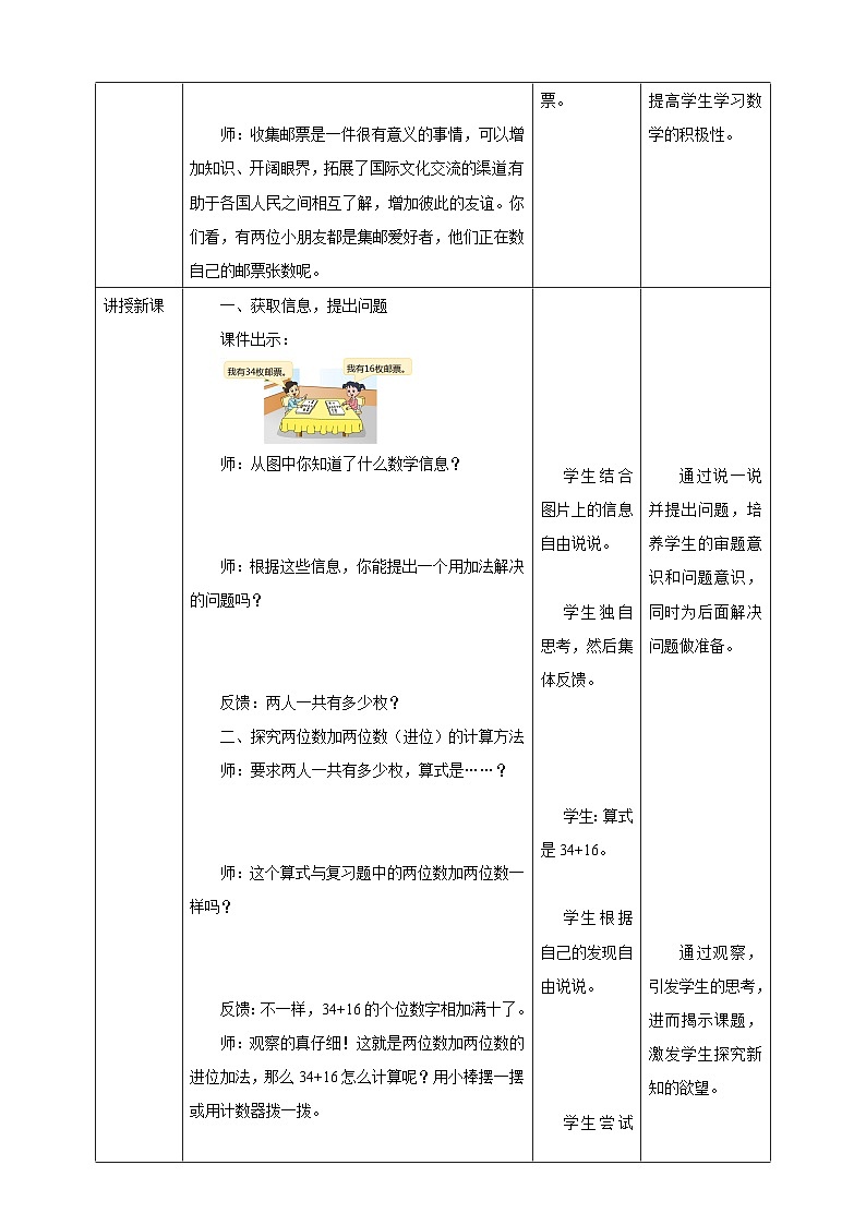 苏教版一年级下册数学《两位数加两位数(进位)》教学设计第2页