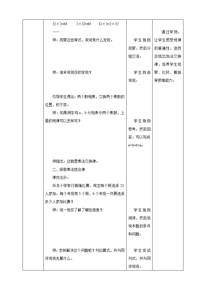 苏教版四年级下册数学《乘法交换律和结合律》教学设计03