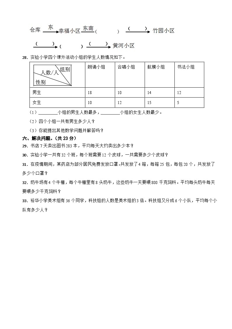 河北省邯郸市曲周县2020-2021学年三年级下学期数学期中试卷第3页
