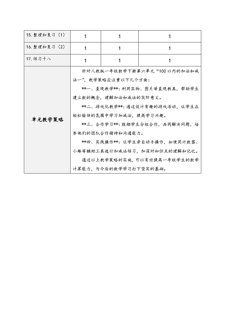 人教版一年级数学下册第六单元《100以内的加法和减法(一)》(教学设计)第3页