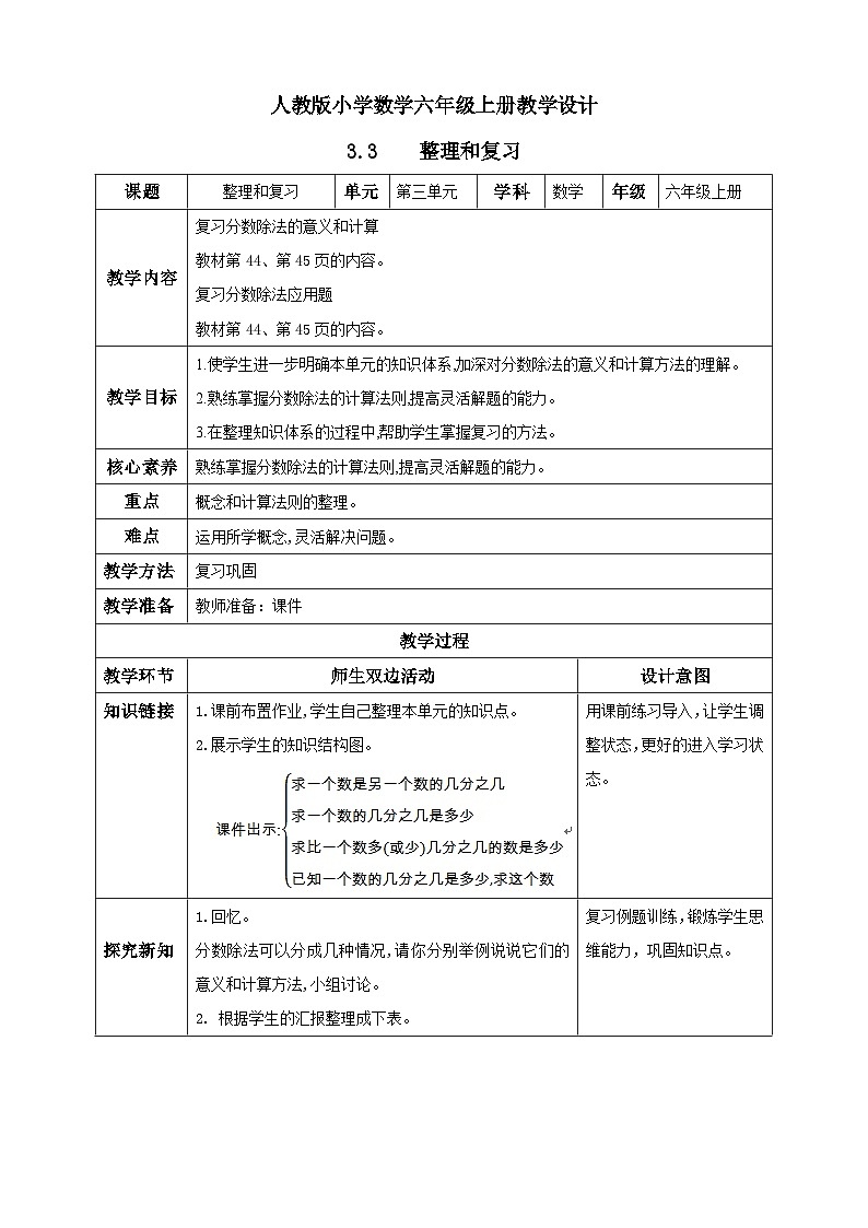 人教版数学六年级上册3.3《整理和复习》课件+教案01