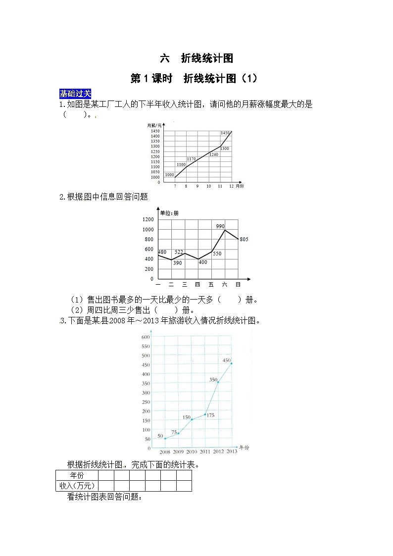 六折线统计图第1课时  折线统计图(1) 西师大版同步习题(含答案)01