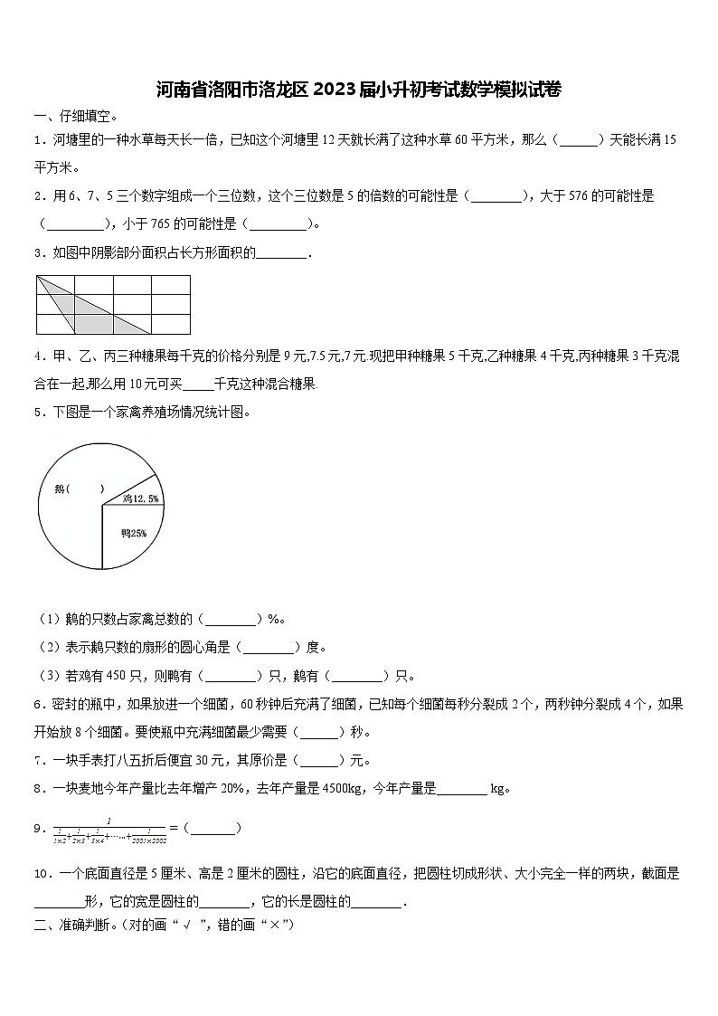 河南省洛阳市洛龙区2023届小升初考试数学模拟试卷含解析第1页