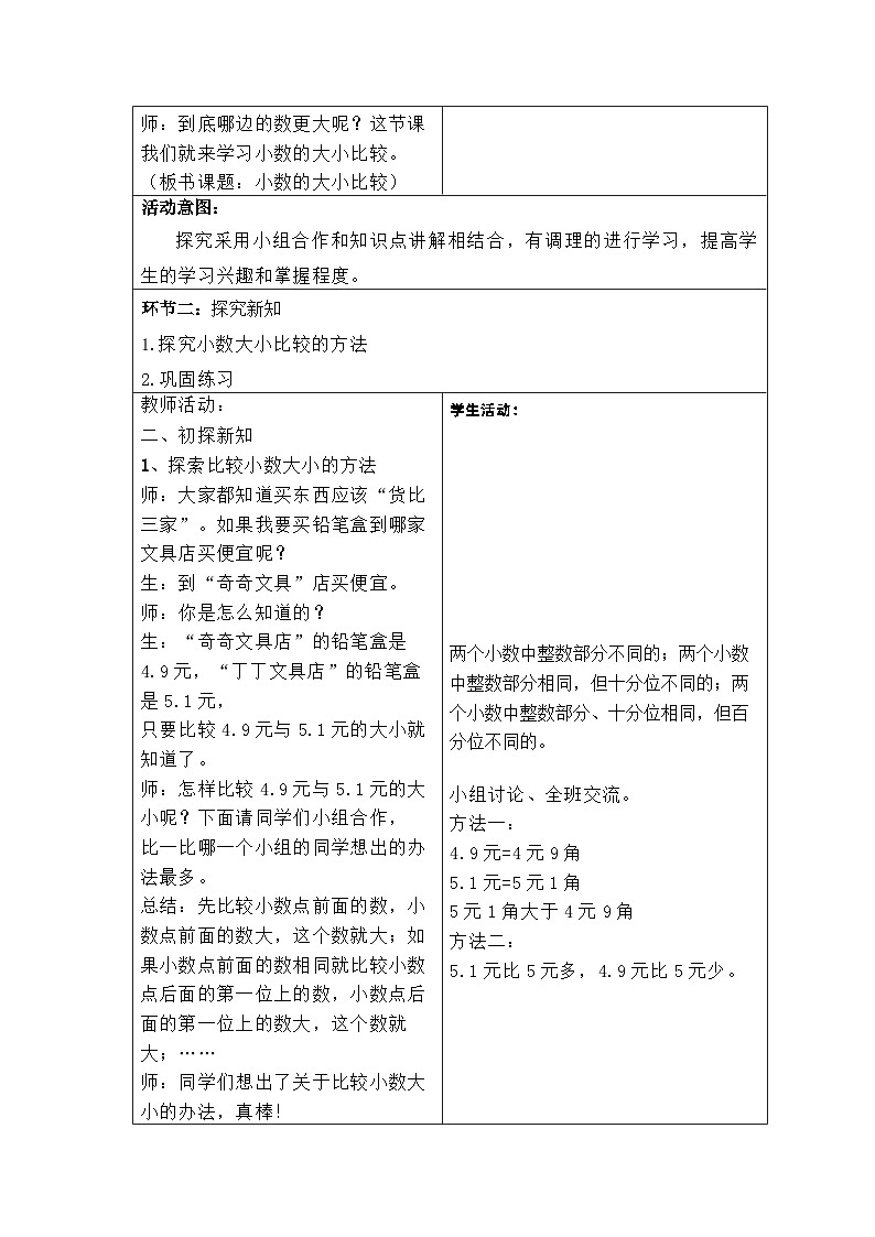 四年级数学下册新课标核心素养教案 23.小数的大小比较02
