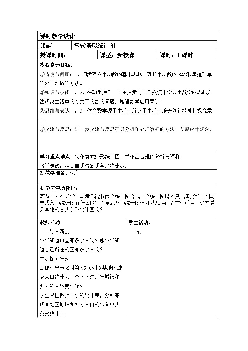 四年级数学下册新课标核心素养教案 4复式条形统计图第1页