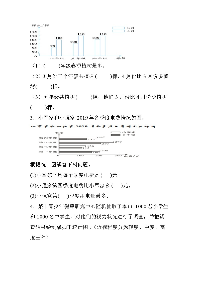 人教版小学数学四年级下册8.1《复式条形统计图》同步练习03