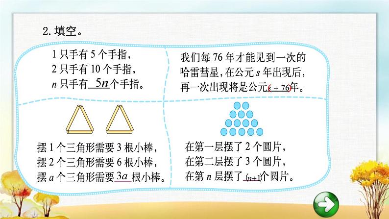 北师大版四年级数学下册第5单元第1课时字母表示数课件第7页