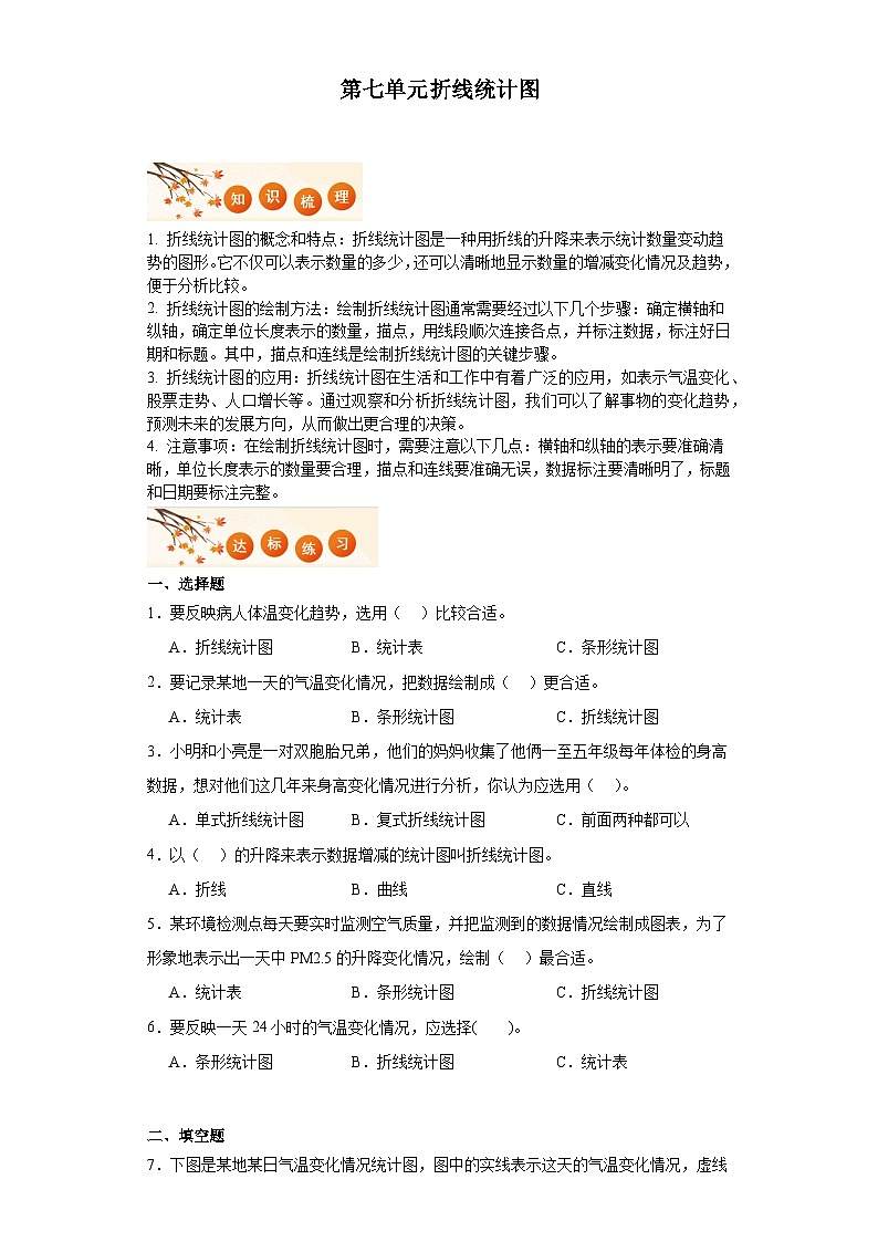第七单元折线统计图达标同步练 人教版数学五年级下册第1页