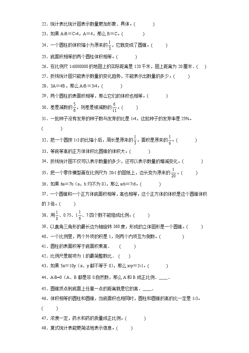 (期中典型真题)专题3判断题-江苏省苏州市2023-2024学年六年级下册数学期中高频易错核心考点(苏教版)02