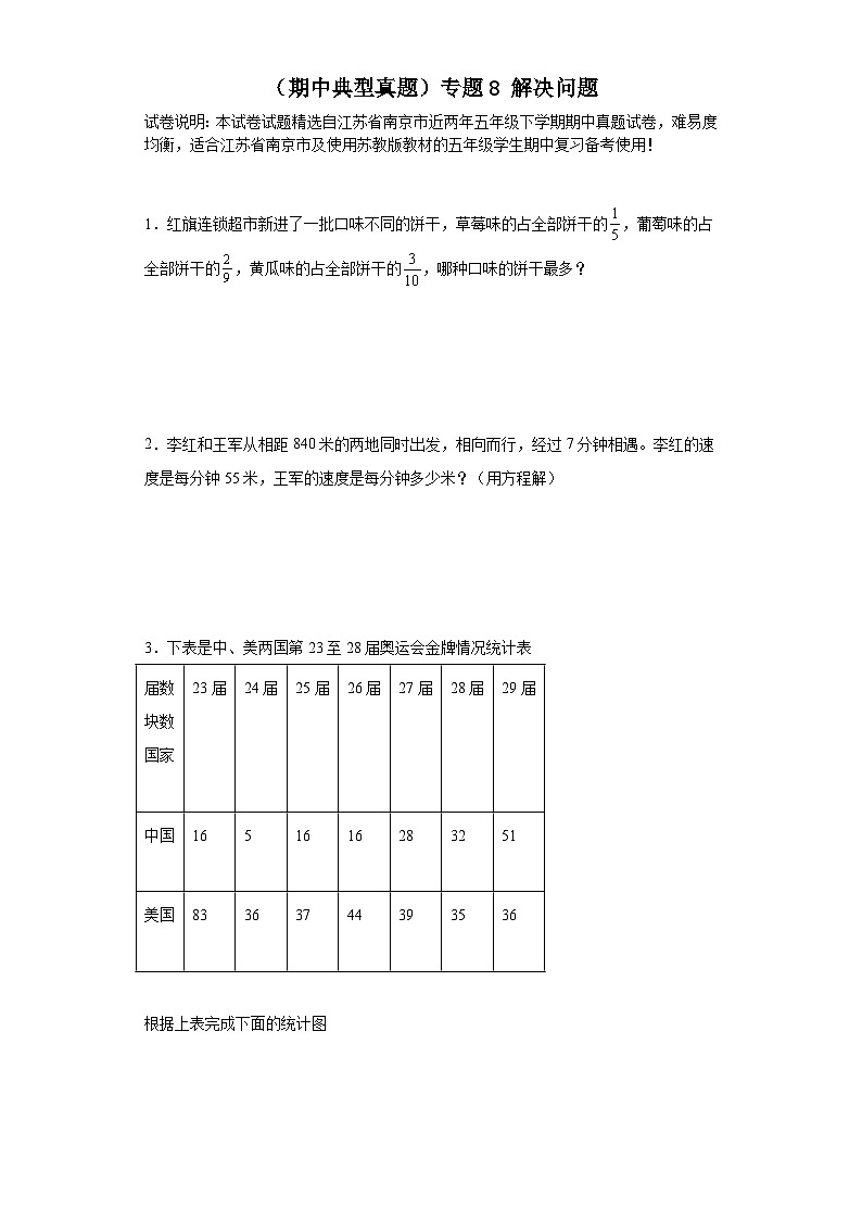 (期中典型真题)专题8解决问题-江苏省南京市2023-2024学年五年级下册数学期中高频易错核心考点(苏教版)第1页