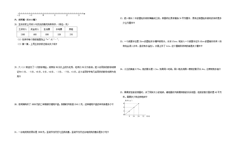 广东省广州市2023-2024学年六年级下册第1-4单元期中模拟测试数学试卷(人教版)第2页