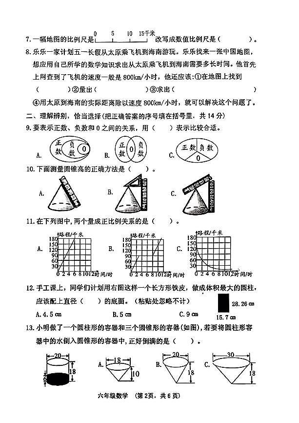 山西省晋中市灵石县2023-2024学年六年级下学期期中测试数学试卷第2页