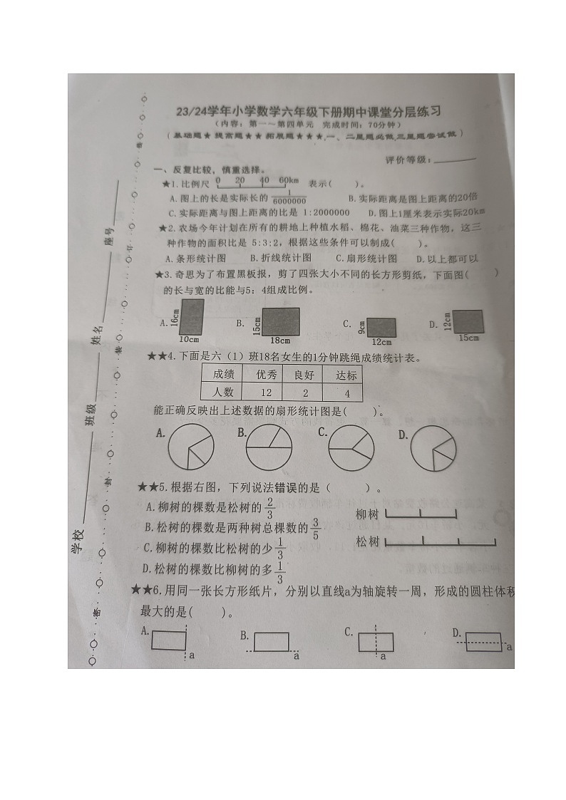 福建省宁德市福鼎市2023-2024学年六年级下学期期中考试数学试题第1页