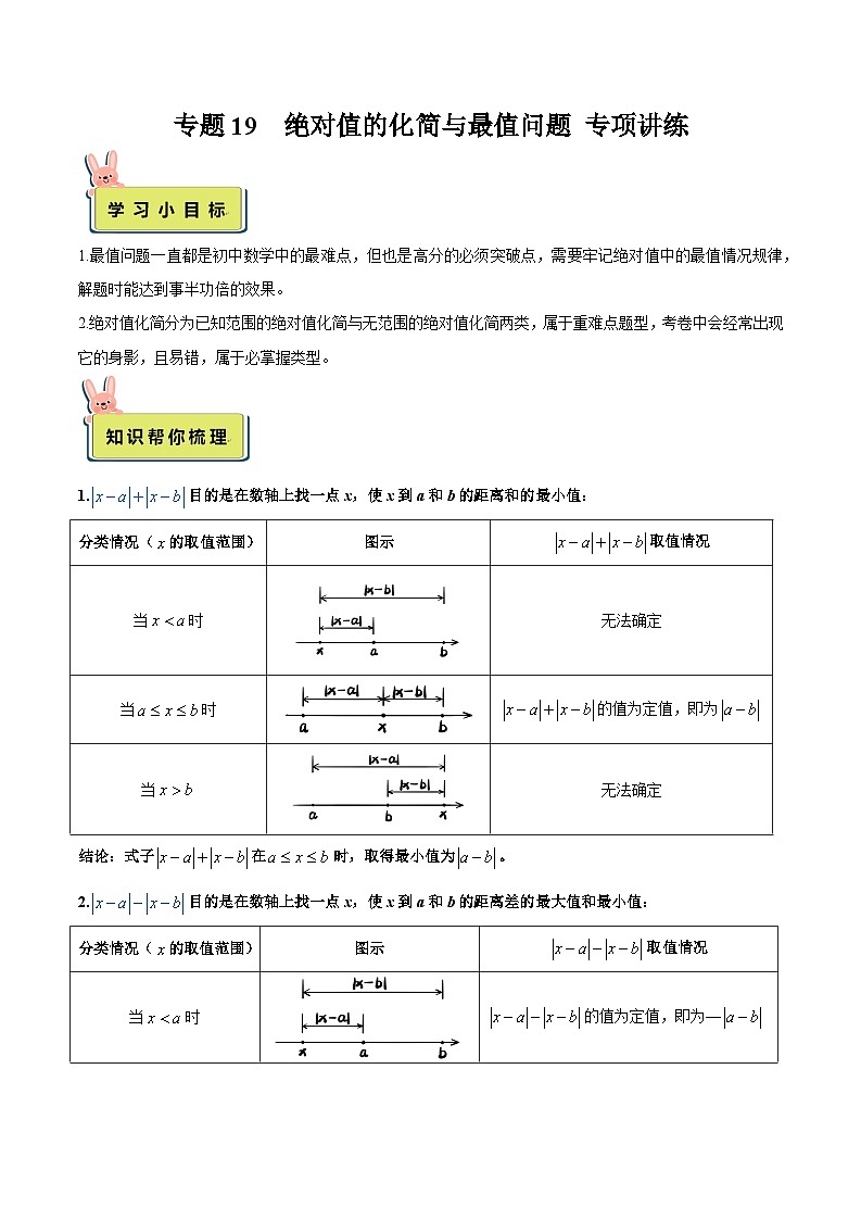 2024年小升初数学专题 (通用版)-19 绝对值的化简与最值问题 专项讲练(原卷版)第1页