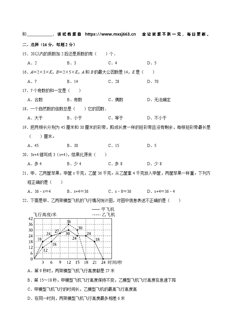 江苏省徐州市沛县2023-2024学年五年级下学期期中数学试卷第2页