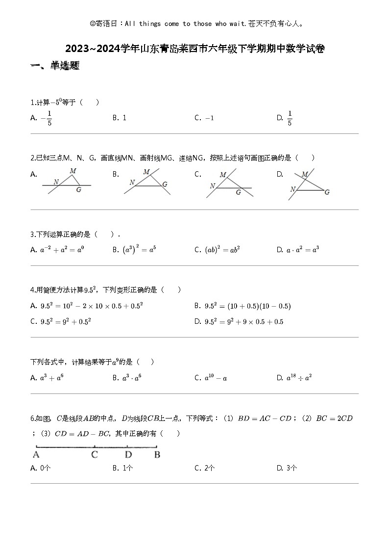 2023_2024学年山东青岛莱西市六年级下学期期中数学试卷01