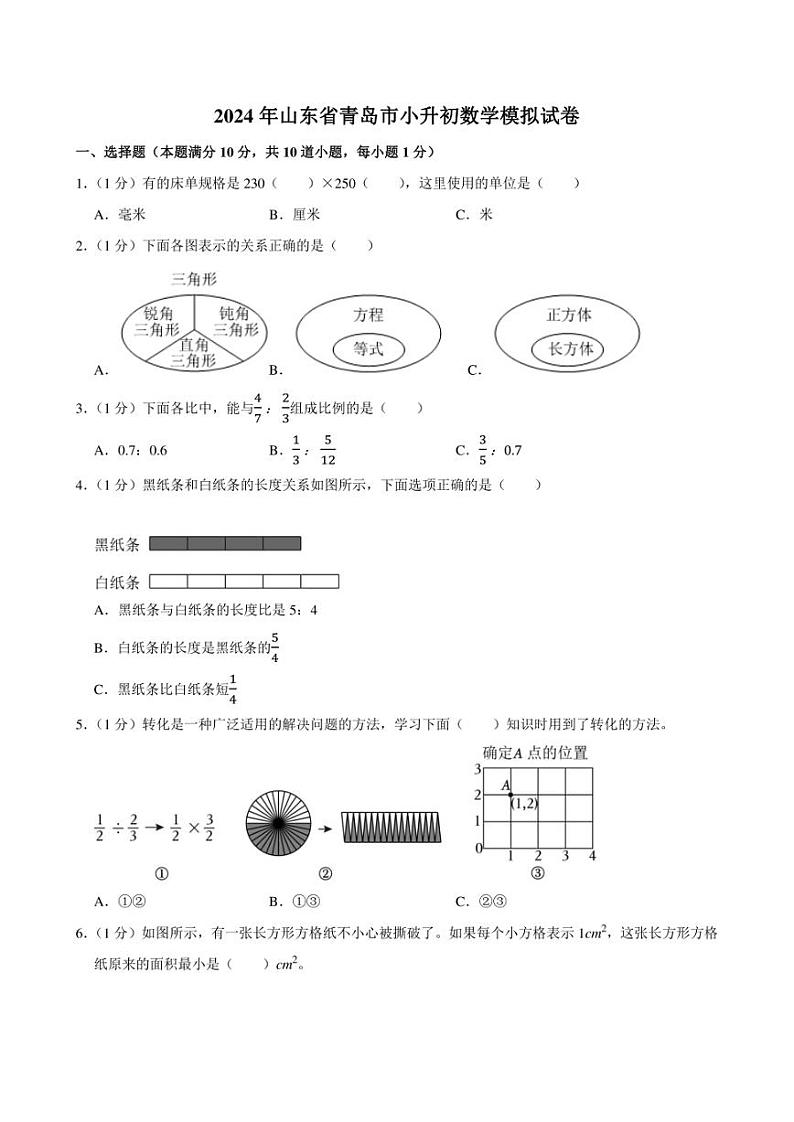 2024年山东省青岛市小升初数学模拟试卷附答案解析01