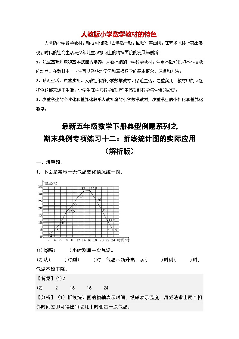 期末典例专项练习十二:折线统计图的实际应用-最新五年级数学下册典型题型精讲(解析版)(人教版)第1页