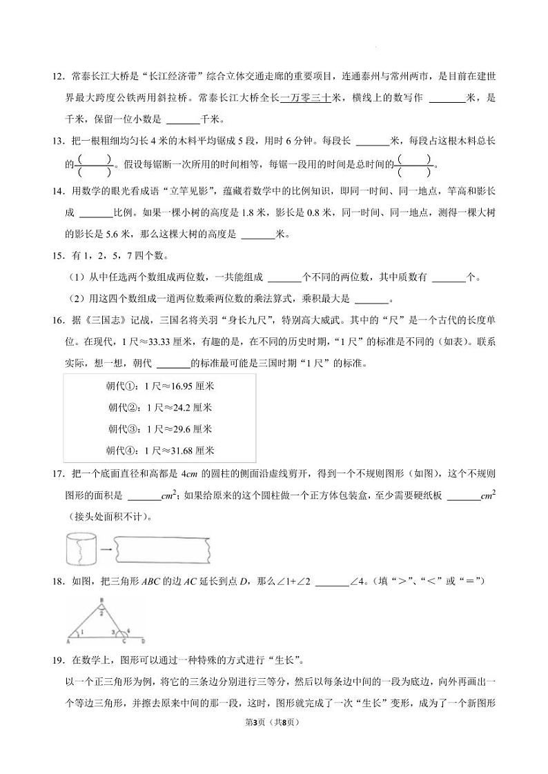 2024年江苏省泰州市海陵区小升初真题数学试卷第3页