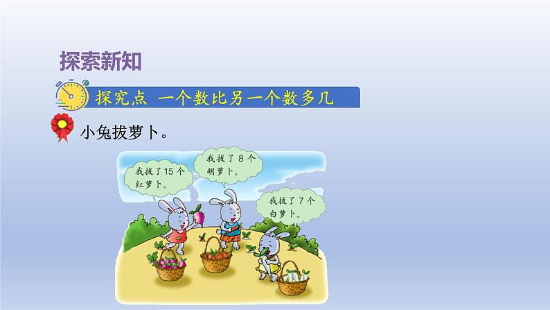 2024一年级数学下册第5单元100以内的加法和减法一9求一个数比另一个数多几课件(冀教版)第4页