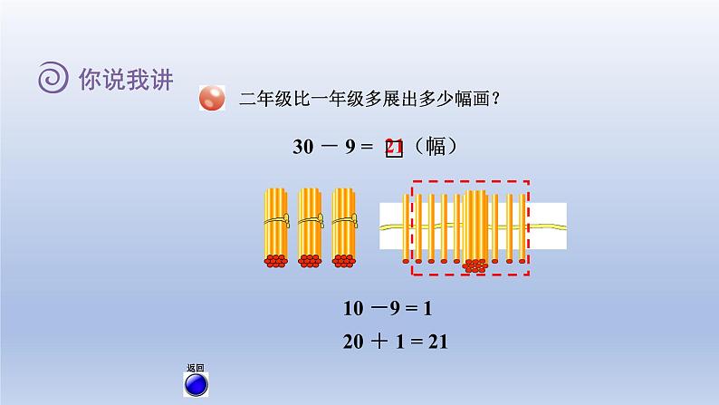 2024一年级数学下册五绿色行动--100以内数的加减法一第4课时两位数减一位数退位的减法课件(青岛版六三制)04