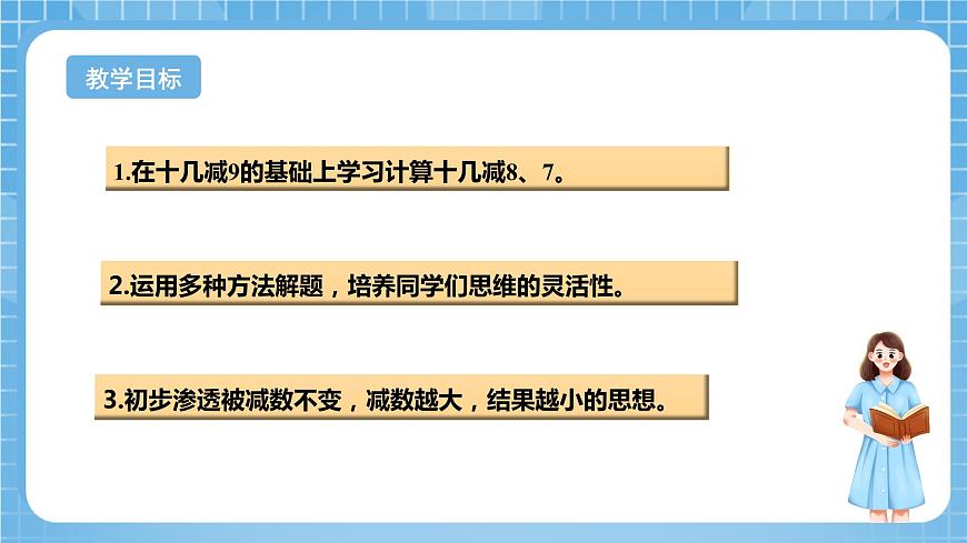 蘇教版數(shù)學(xué)一年級(jí)下冊(cè)1.2《十幾減8,7》（教學(xué)課件）第2頁(yè)
