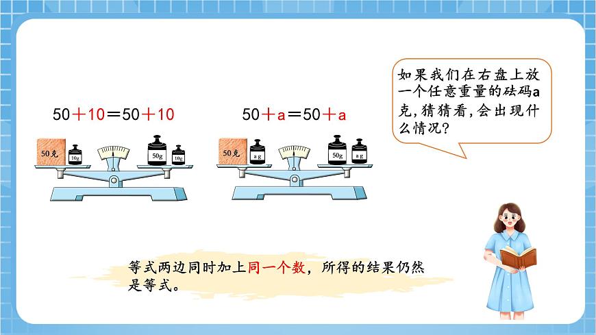 蘇教版數(shù)學(xué)五年級(jí)下冊(cè)1.2 《等式的性質(zhì)和解方程（1）》（教學(xué)課件）第7頁