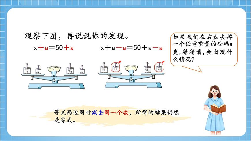 蘇教版數(shù)學(xué)五年級(jí)下冊(cè)1.2 《等式的性質(zhì)和解方程（1）》（教學(xué)課件）第8頁