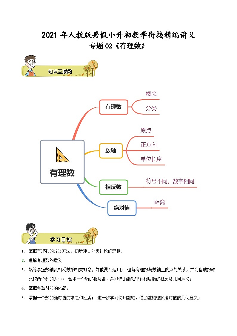 人教版小升初数学衔接精编讲义专题02《有理数》(精编讲义)(原卷版+解析)第1页
