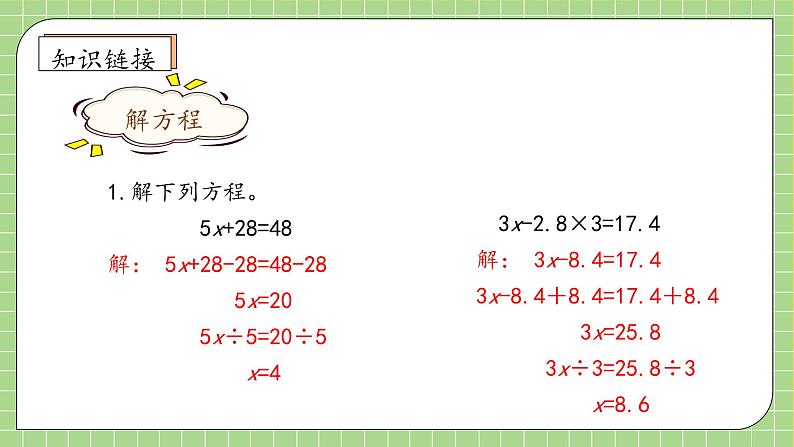 【教-学-评一体化】人教版五年级上册备课包-5.2.7 实际问题与方程(二)(课件+教案+学案+习题)07