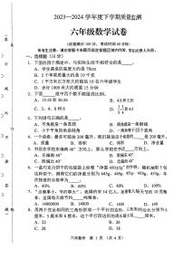 辽宁省辽阳市2023-2024学年六年级下学期期末考试数学试卷