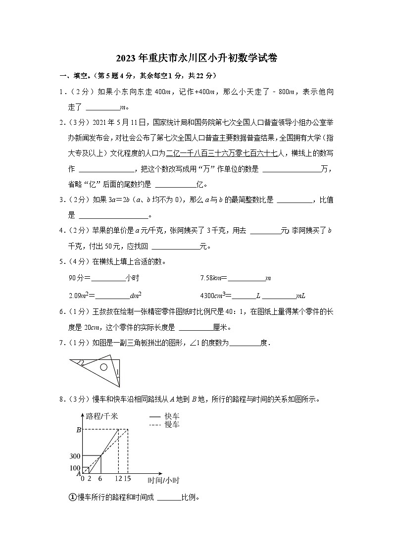 重庆市永川区2022-2023学年六年级下学期期末质量监测数学试卷第1页
