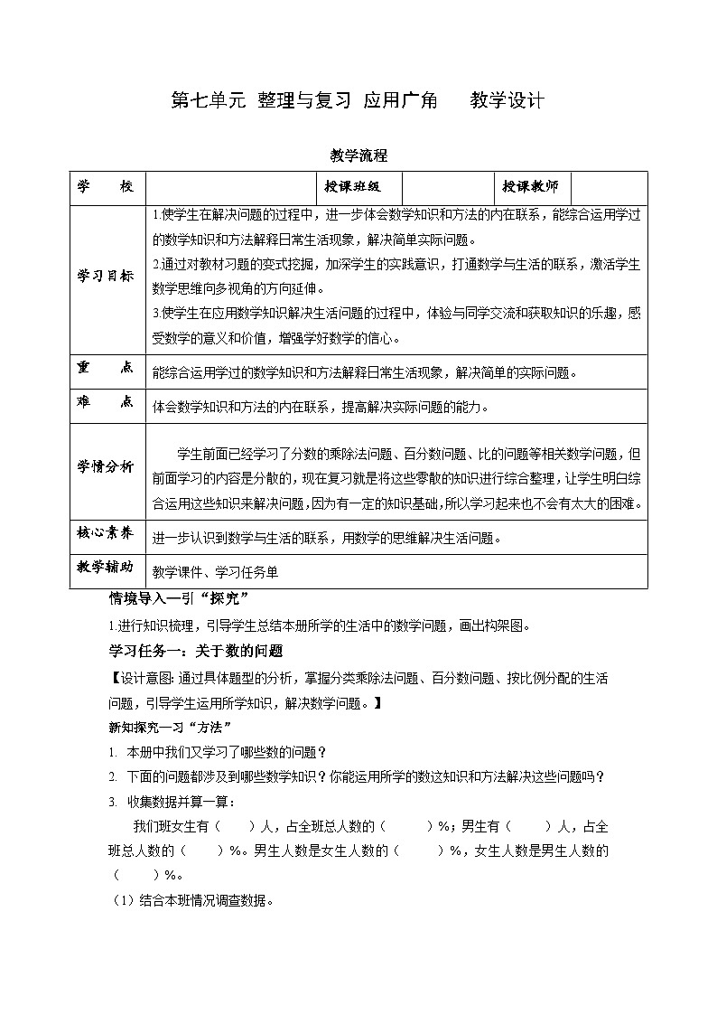 苏教版六年级数学上册 第七单元 整理与复习 《应用广角》课件+教案+学习任务单+分层作业01