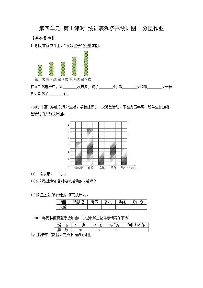 苏教版四年级数学上册 第四单元 第一课时《统计表和条形统计图》课件+教案+分层作业01