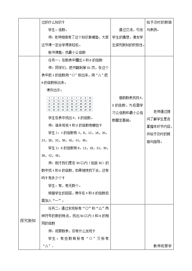 北师大版小学数学五上 5.8《找最小公倍数》教案第2页