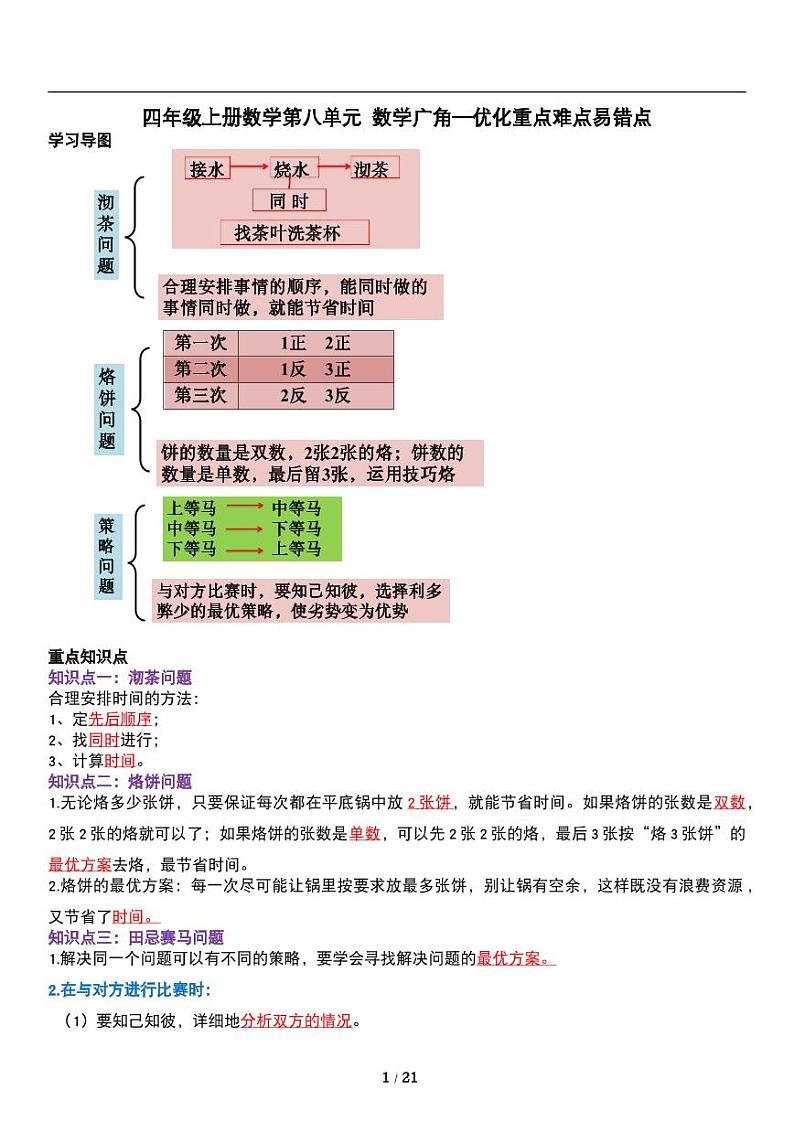 人教版数学四年级上册第八单元《数学广角—优化》讲义教案01