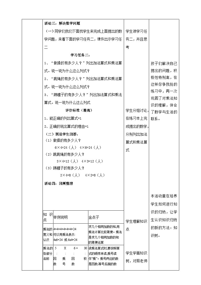 青岛版(六三制)数学二上 1.4《乘法的初步认识回顾整理》教案第3页
