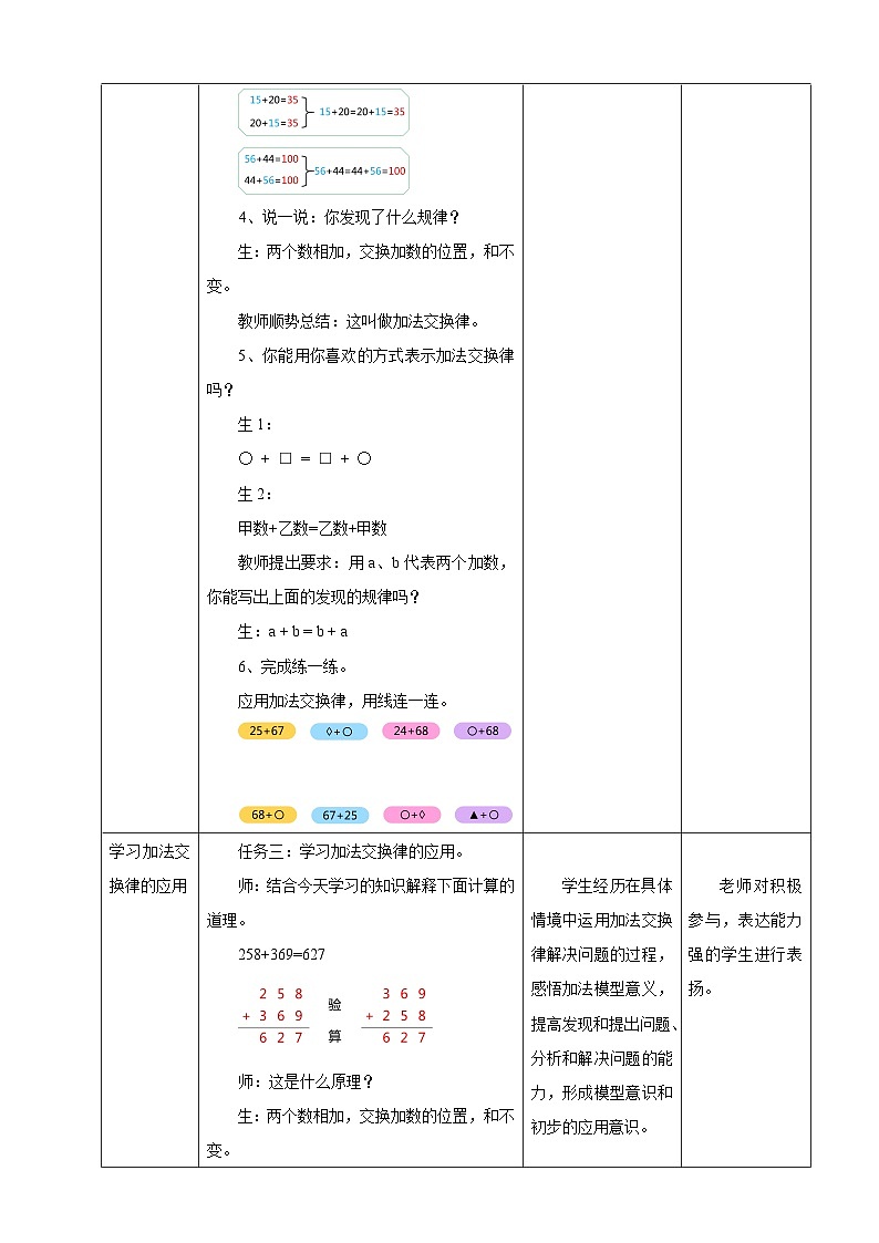 北京版数学四上 3.1《加法交换律》教案第3页