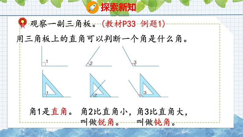 冀教版小学数学二年级上册 ˊ4.2 认识直角、锐角和钝角 课件第6页