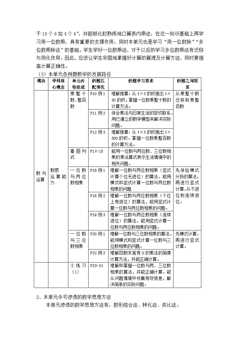 沪教版小学数学三年级第一学期第二单元《用一位数乘》大单元教学设计03