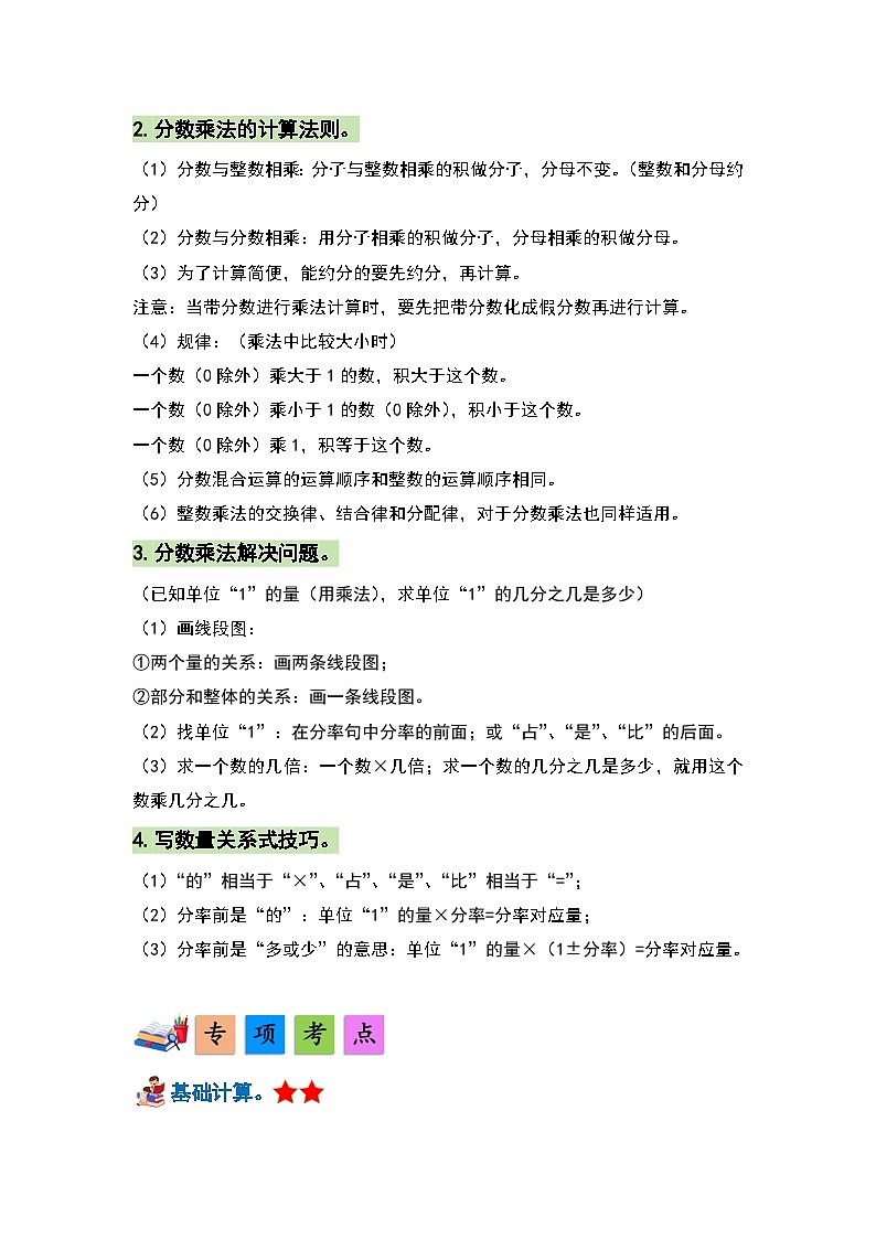人教版数学六年级上册第1单元《分数乘法》单元复习讲义(原卷版+解析版)02
