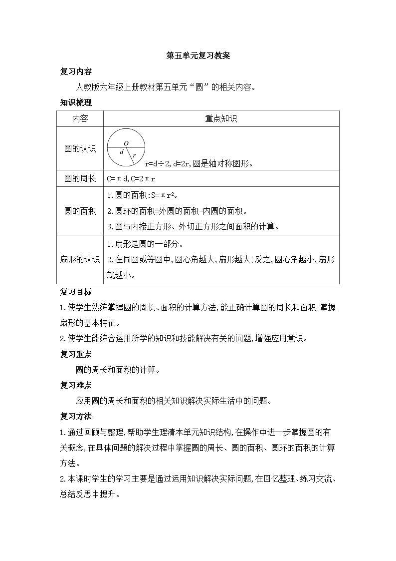 人教版六年级数学上册第五单元复习教案01