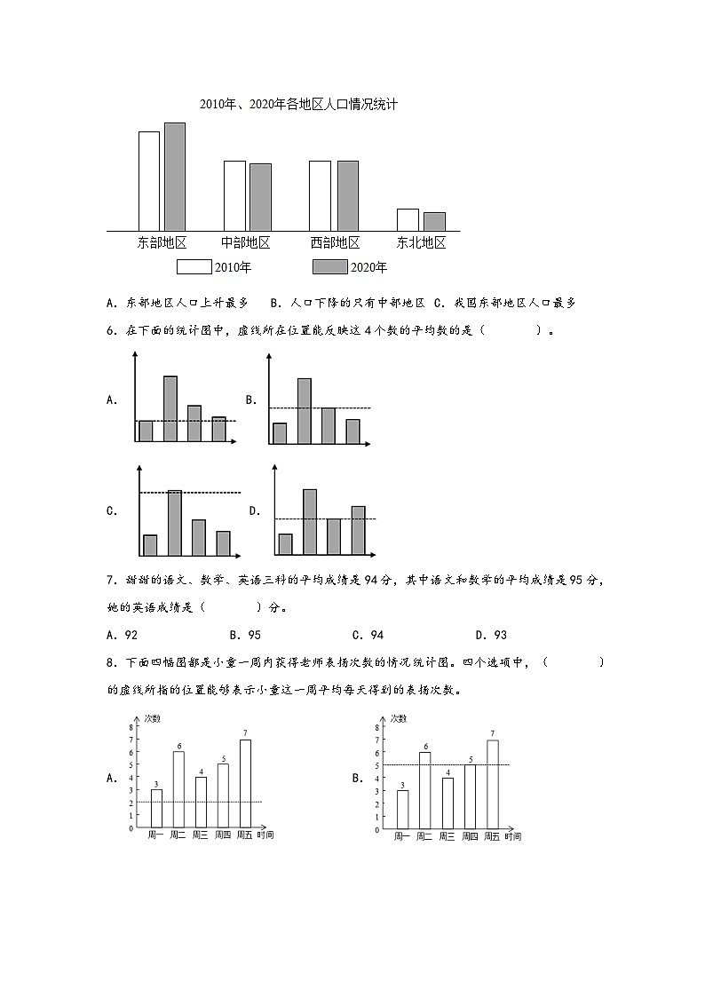 第八单元 平均数与条形统计图(A卷 知识通关练)四年级下册数学单元AB卷(人教版)第2页