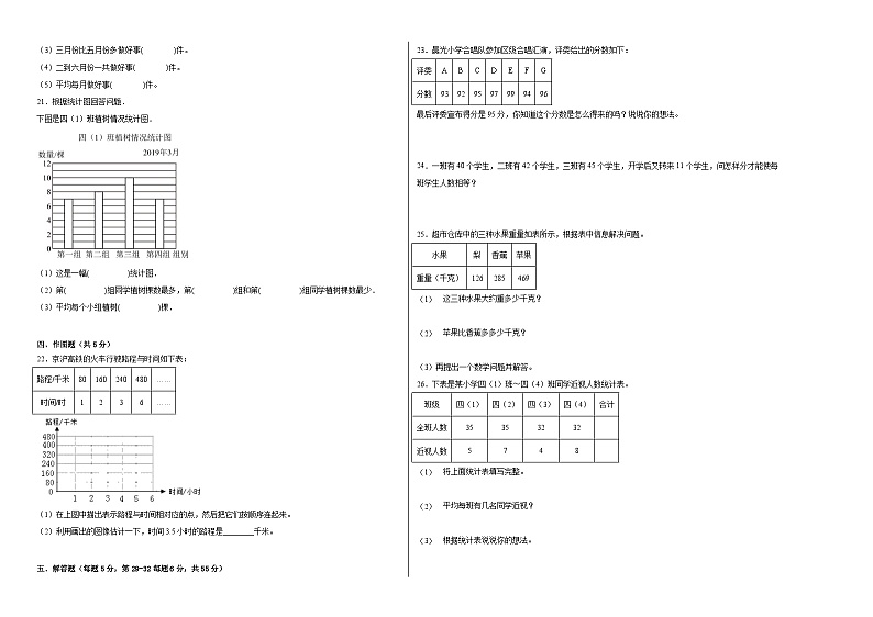 第七单元统计表(A卷:夯实基础)四年级数学下册北京版AB卷第2页