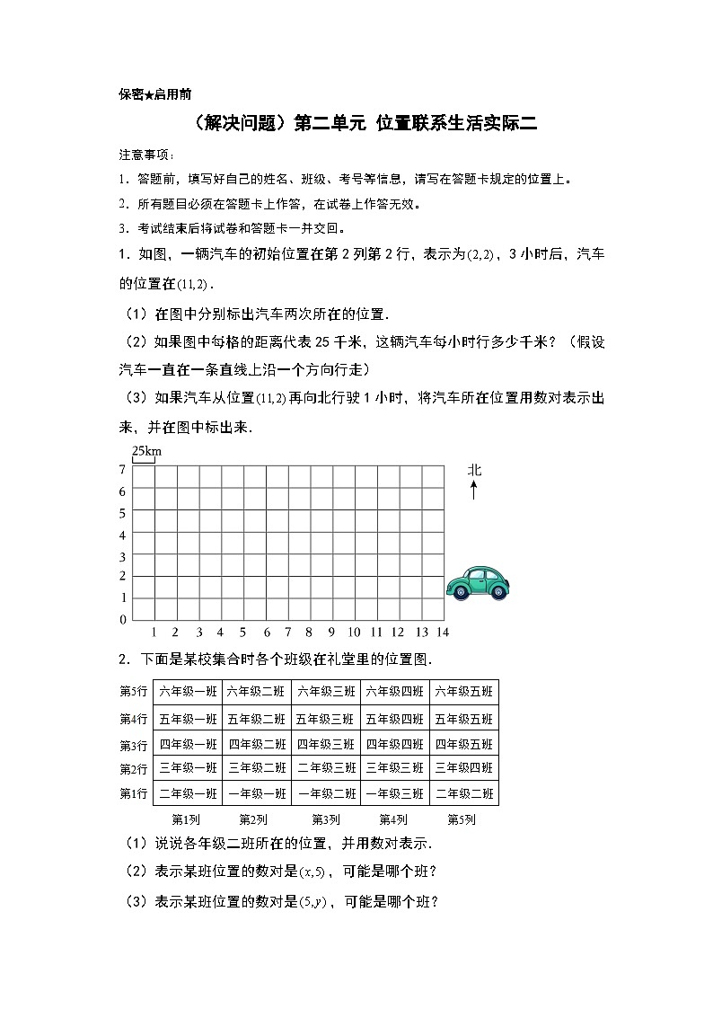 人教版2024-2025学年五年级上册数学易错专项特训(解决问题)第二单元位置联系生活实际二(原卷版+解析版)第1页