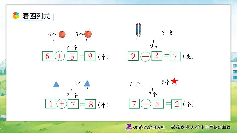 小学数学新西师版一年级上册第二单元 0~9的加减法《整理与复习》第2课时教学课件(2024秋)05