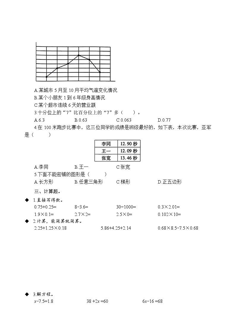 河南省商丘市梁园区2023-2024学年四年级下学期期末学业质量监测数学试卷第2页
