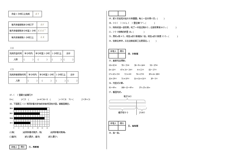 月考测试(第一至第三单元)(试题)-2024-2025学年二年级上册数学沪教版第2页