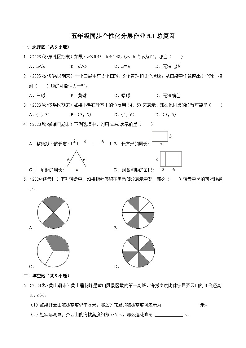 8.1总复习(进阶作业)2024-2025学年五年级上册数学人教版(含解析)01